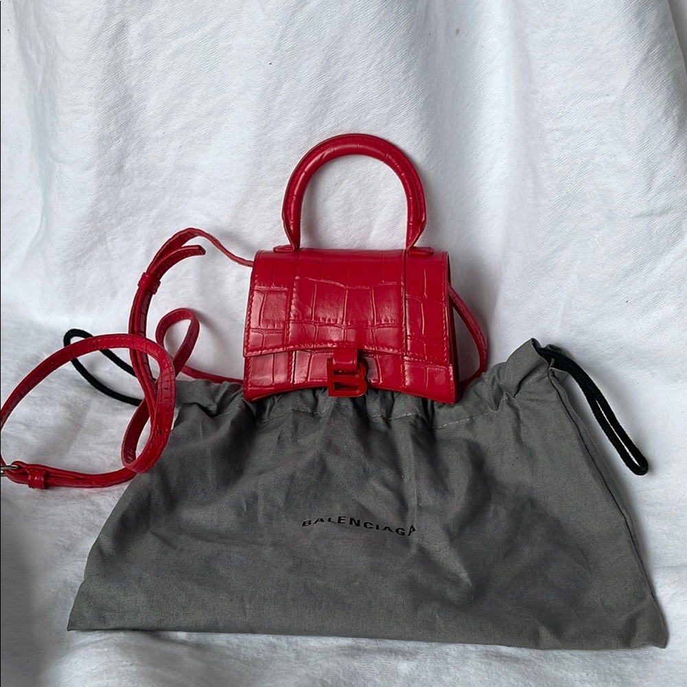 🔥BALENCIAGA🔥Red croc-embossed mini 3-way mini purse/shoulder bag LIKE NEW